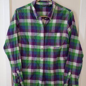 Eddie Bauer, Womans Blouse, Plaid, Long Sleeve, Size Large